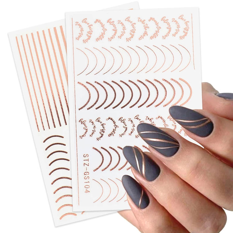 Gold Silver Stripe Lines Nail Stickers Decals