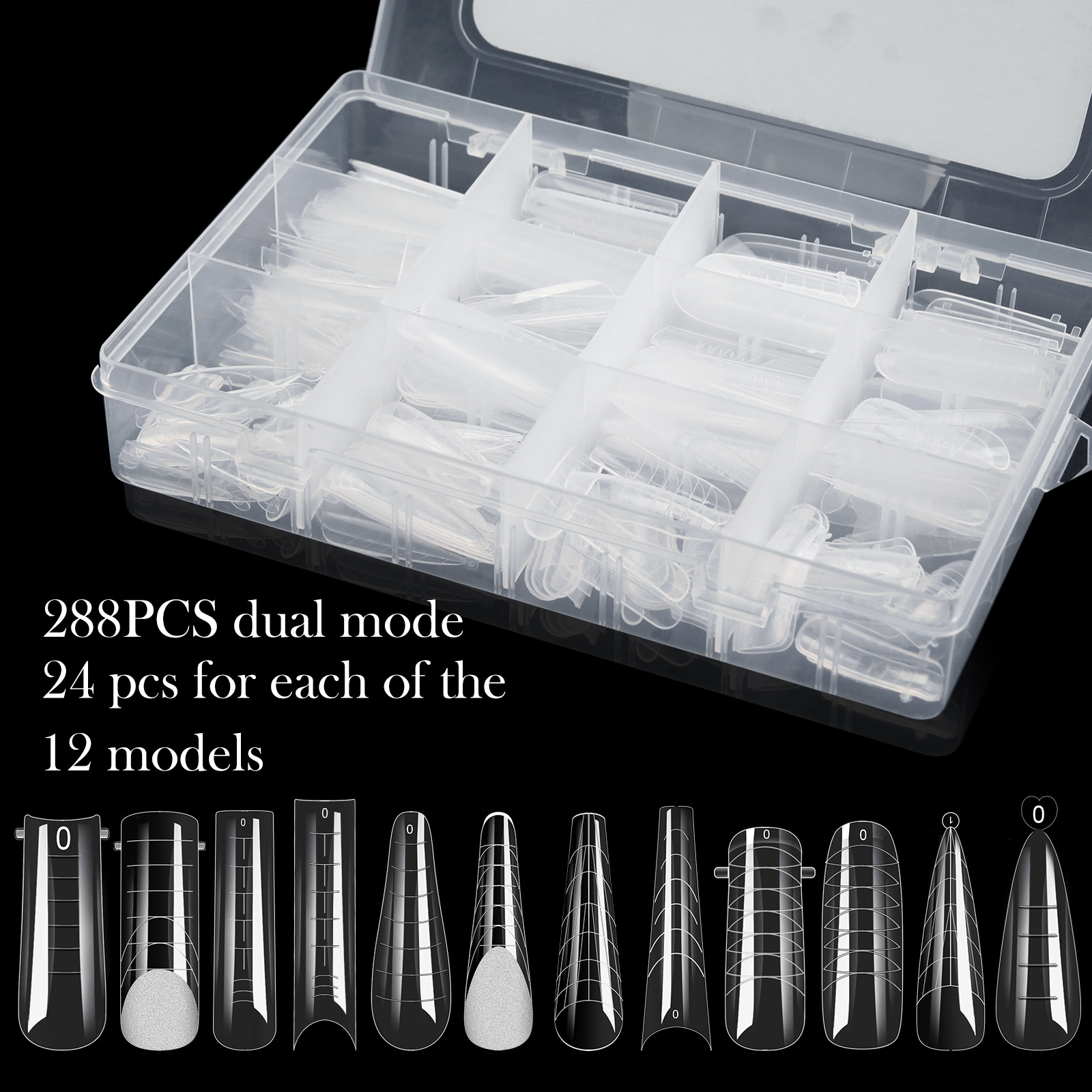 Dual Nail Forms Nail Tips 12 Shapes 288pcs for poly nail gel
