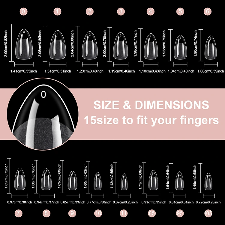 15size Soft Gel Tips – Full Cover Nail Extensions