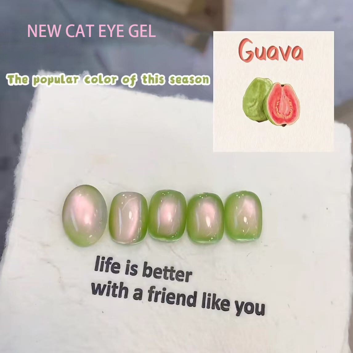 Guava-Inspired Cat Eye Gel Polish Takes Center Stage in Nail Fashion