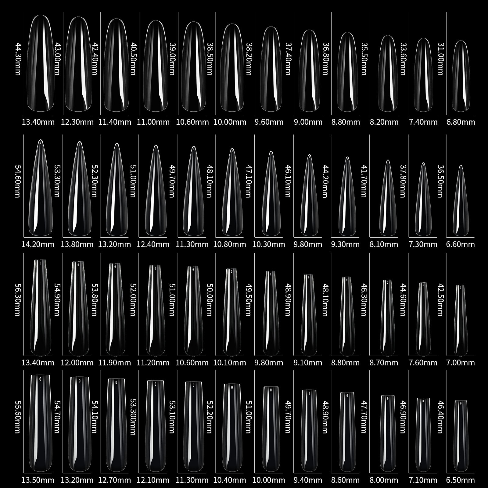4 In 1 Clear Full Cover Coffin-midium Nail Tips