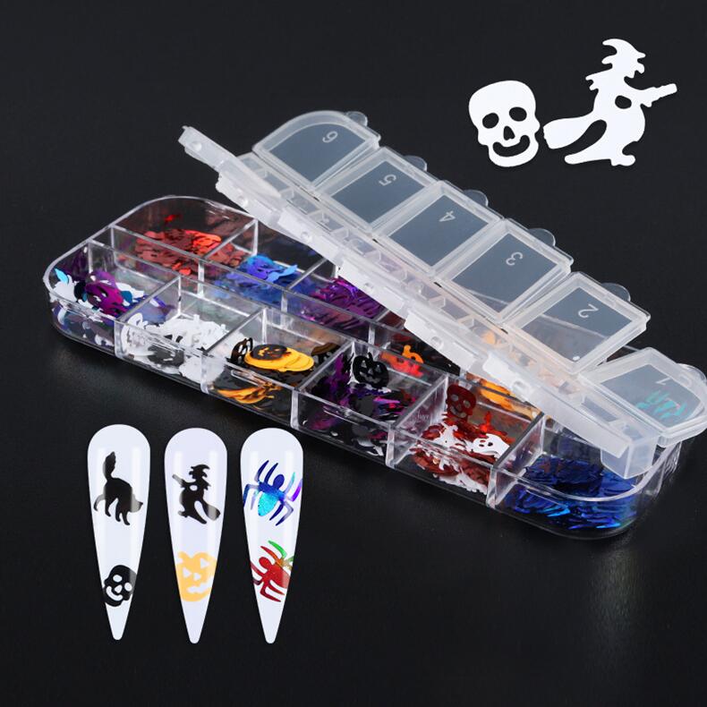 12 Grids 3D Skull Ghost Nail Sequins