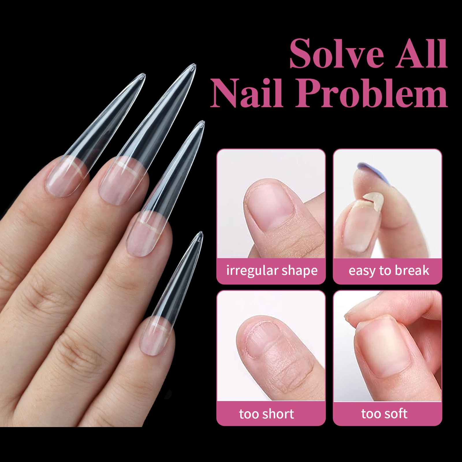 4 In 1 Clear Full Cover Coffin-midium Nail Tips
