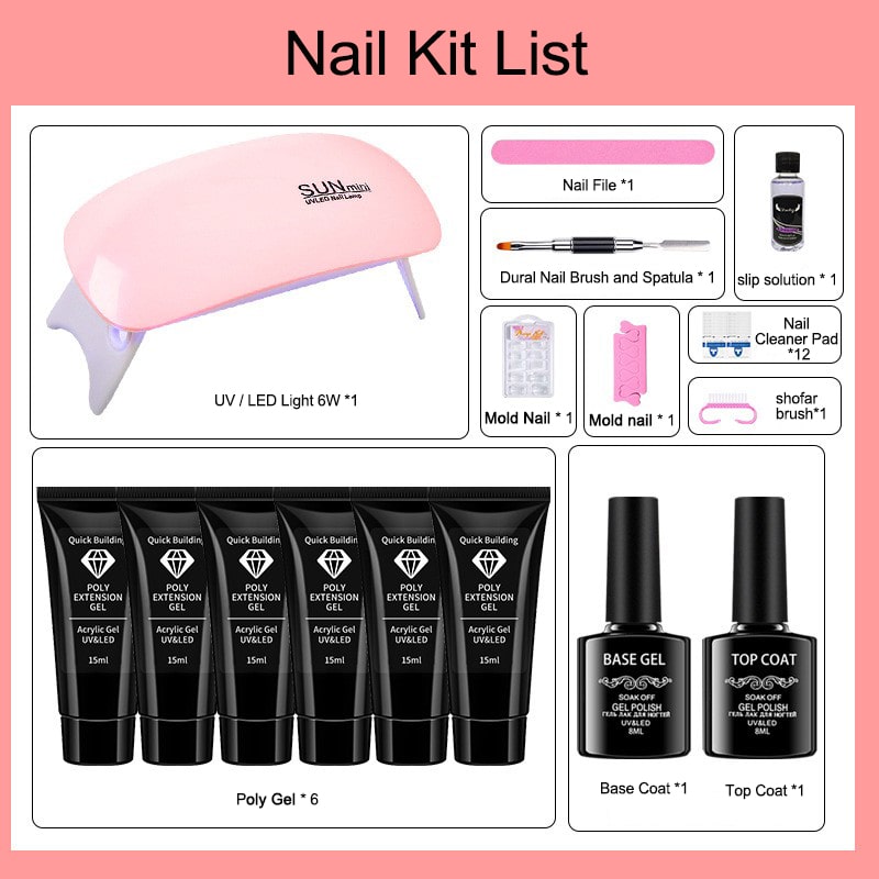 Poly Extension Gel Nail Kit with Mini Nail Lamp