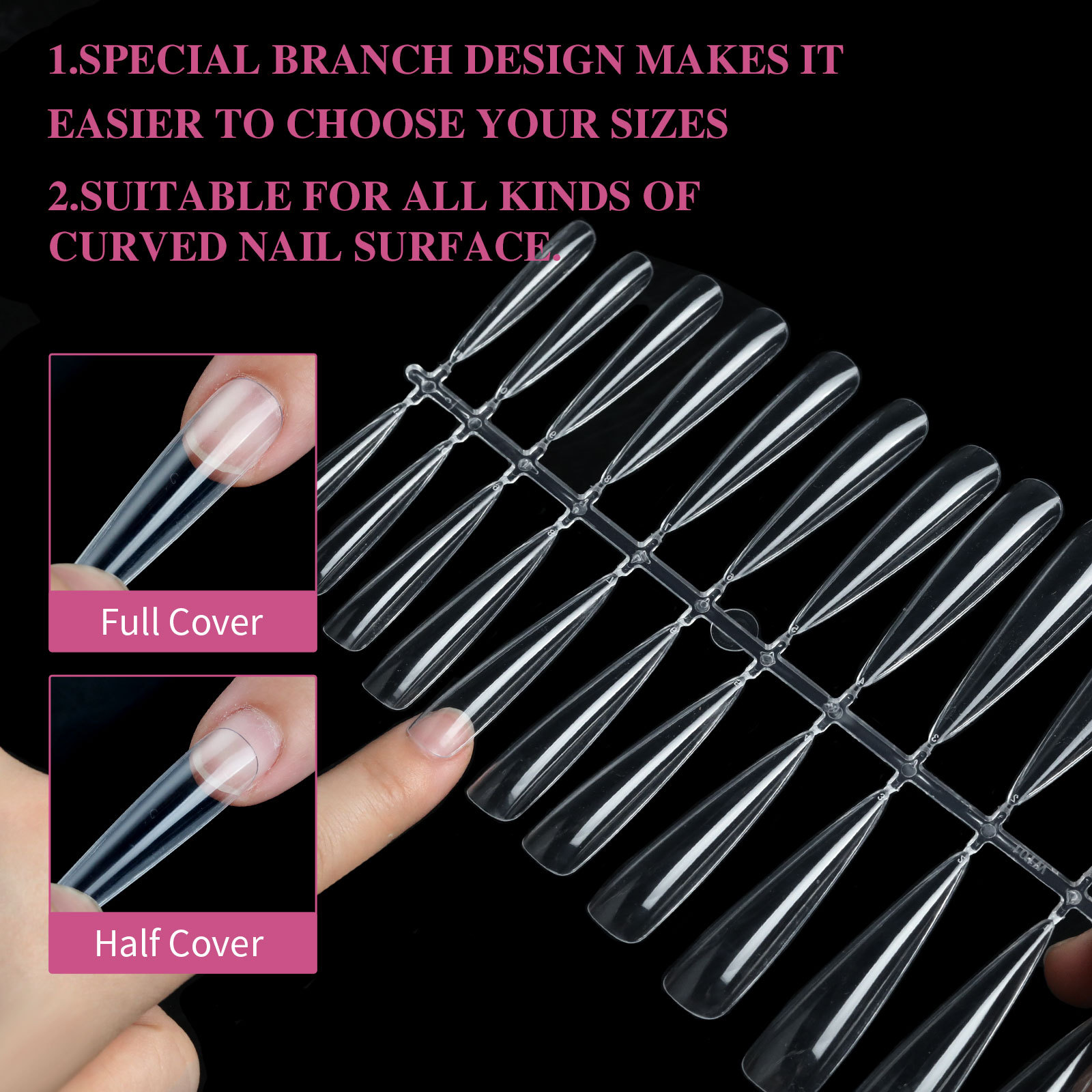 4 In 1 Clear Full Cover Coffin-midium Nail Tips