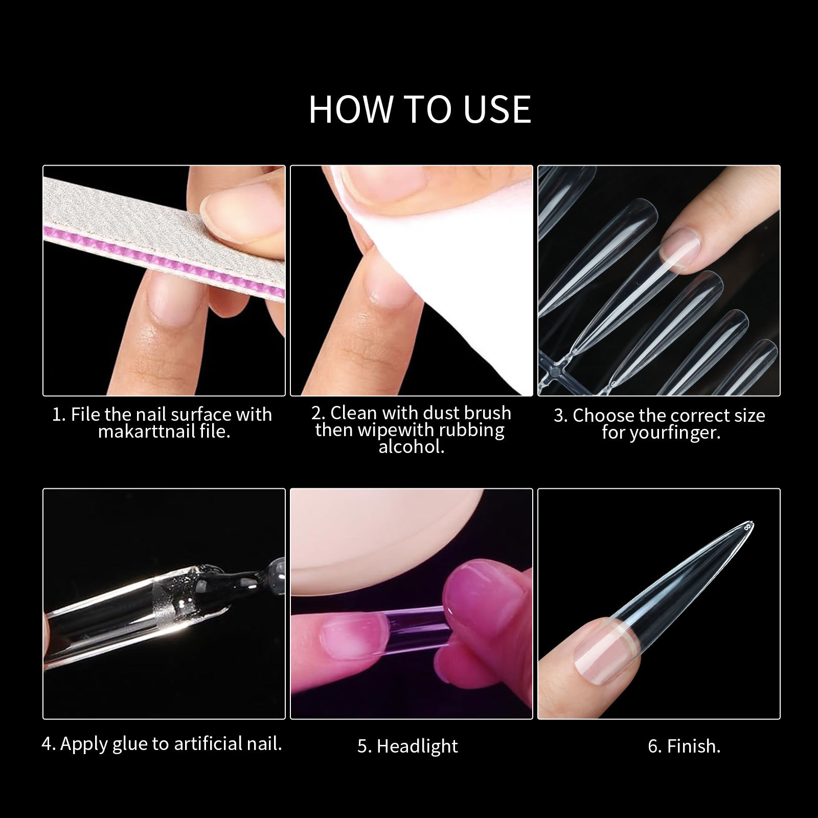 4 In 1 Clear Full Cover Coffin-midium Nail Tips
