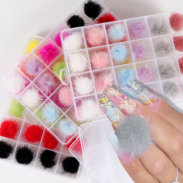 24 Pieces Nail Pom Fluffy Ball