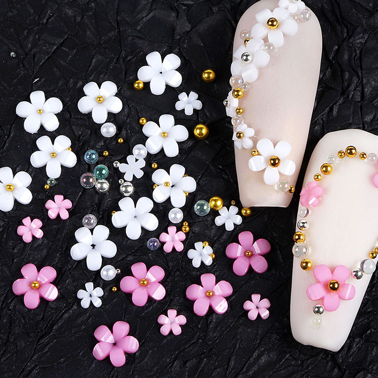 Spring Nail Art Supplies Cherry Blossom with Pearls Manicure DIY Nail Decorations