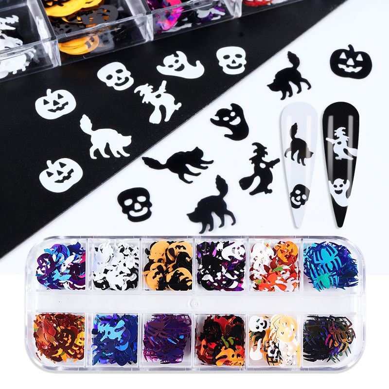 12 Grids 3D Skull Ghost Nail Sequins