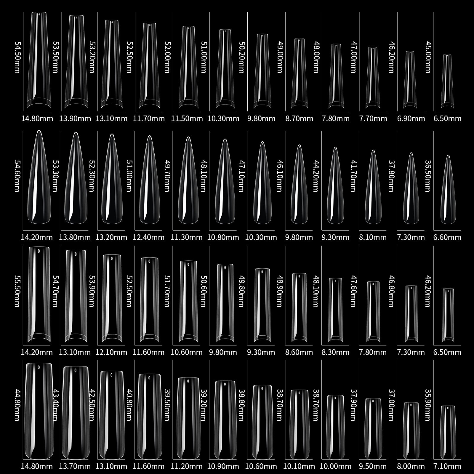 4 In 1 Clear Full Cover Coffin-midium Nail Tips