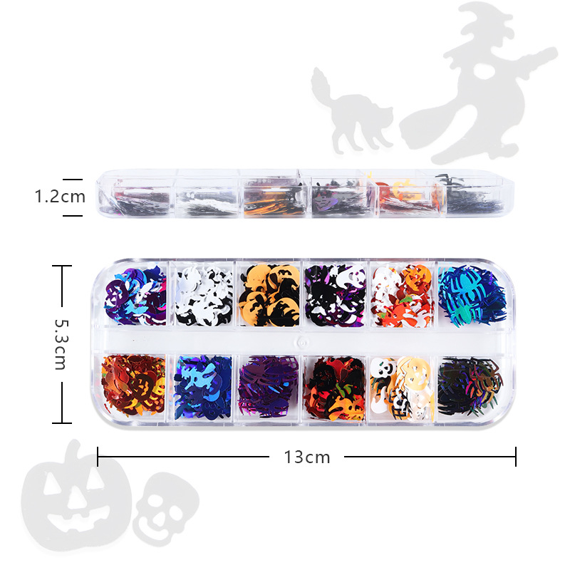 12 Grids 3D Skull Ghost Nail Sequins