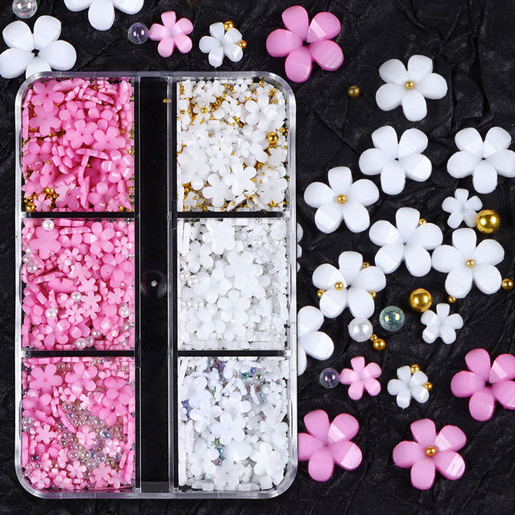 Spring Nail Art Supplies Cherry Blossom with Pearls Manicure DIY Nail Decorations