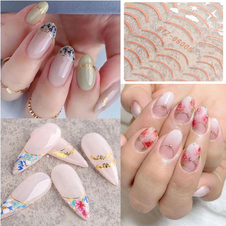 Gold Silver Stripe Lines Nail Stickers Decals